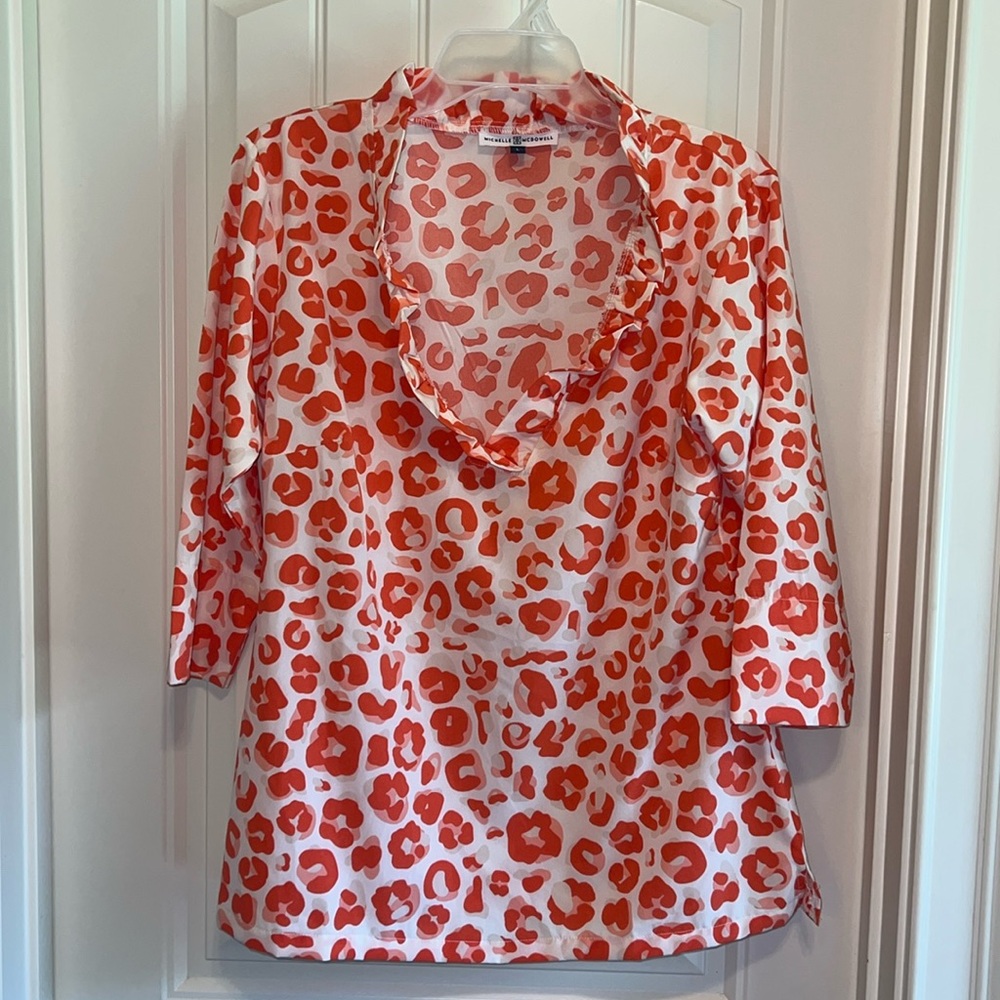 Michelle McDowell orange animal print blouse size large